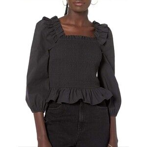 The Drop Black Smocked Blouse Top Size M NWT